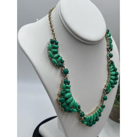 J. Crew Two Tone Light Dark Green Cabochon Gold Tone Statement Necklace - Picture 7 of 14